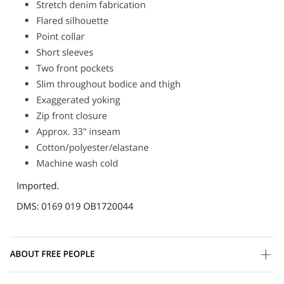 Free People, Jayde Point Collar Short Sleeve Flared Leg Flight Suit Size L - Picture 6 of 7